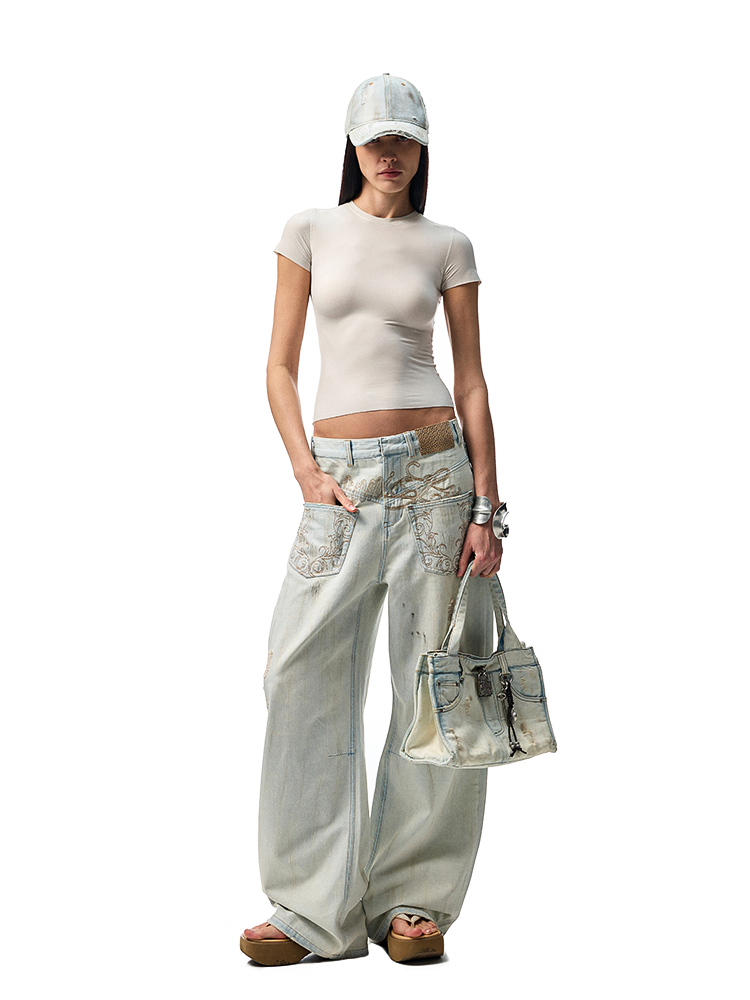 Light Blue Denim Wide - Leg Machete Pants - CHINASQUAD