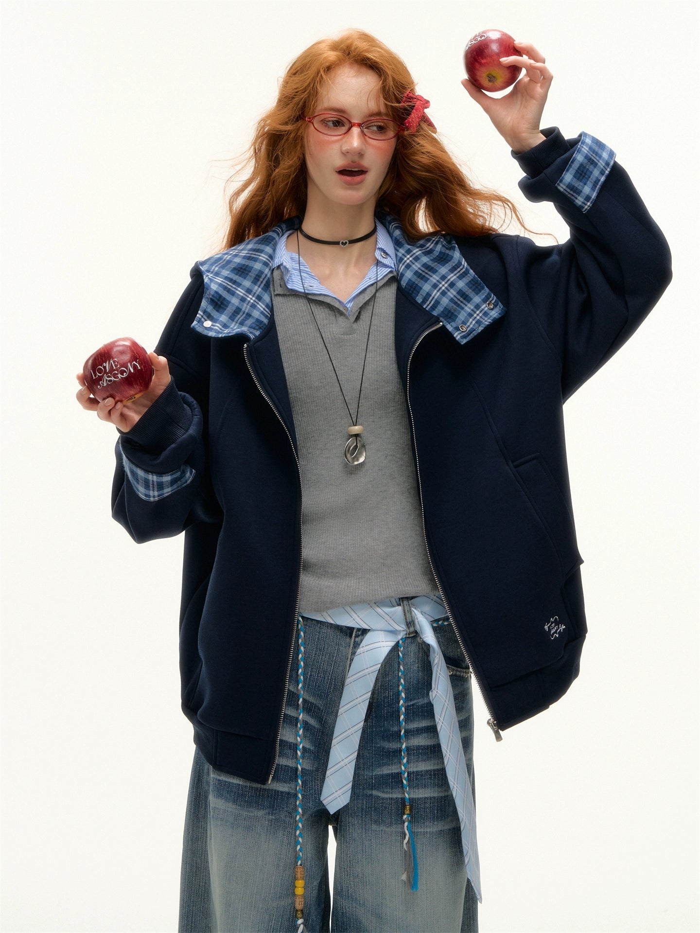 Patchwork Loose Embroidered Zip-Up Hoodie - CHINASQUAD