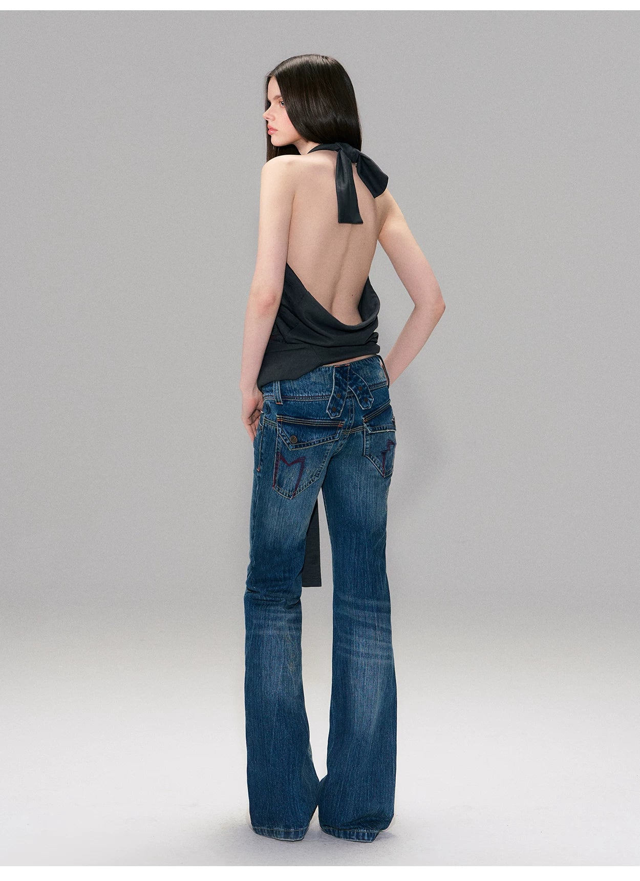 Hand-Dyed Low-Rise Slim Flared Jeans