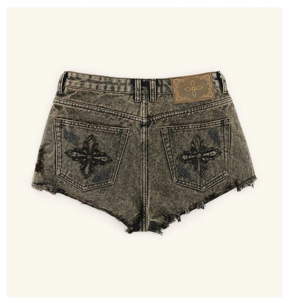 Ancient Myth Distressed Denim Shorts - CHINASQUAD