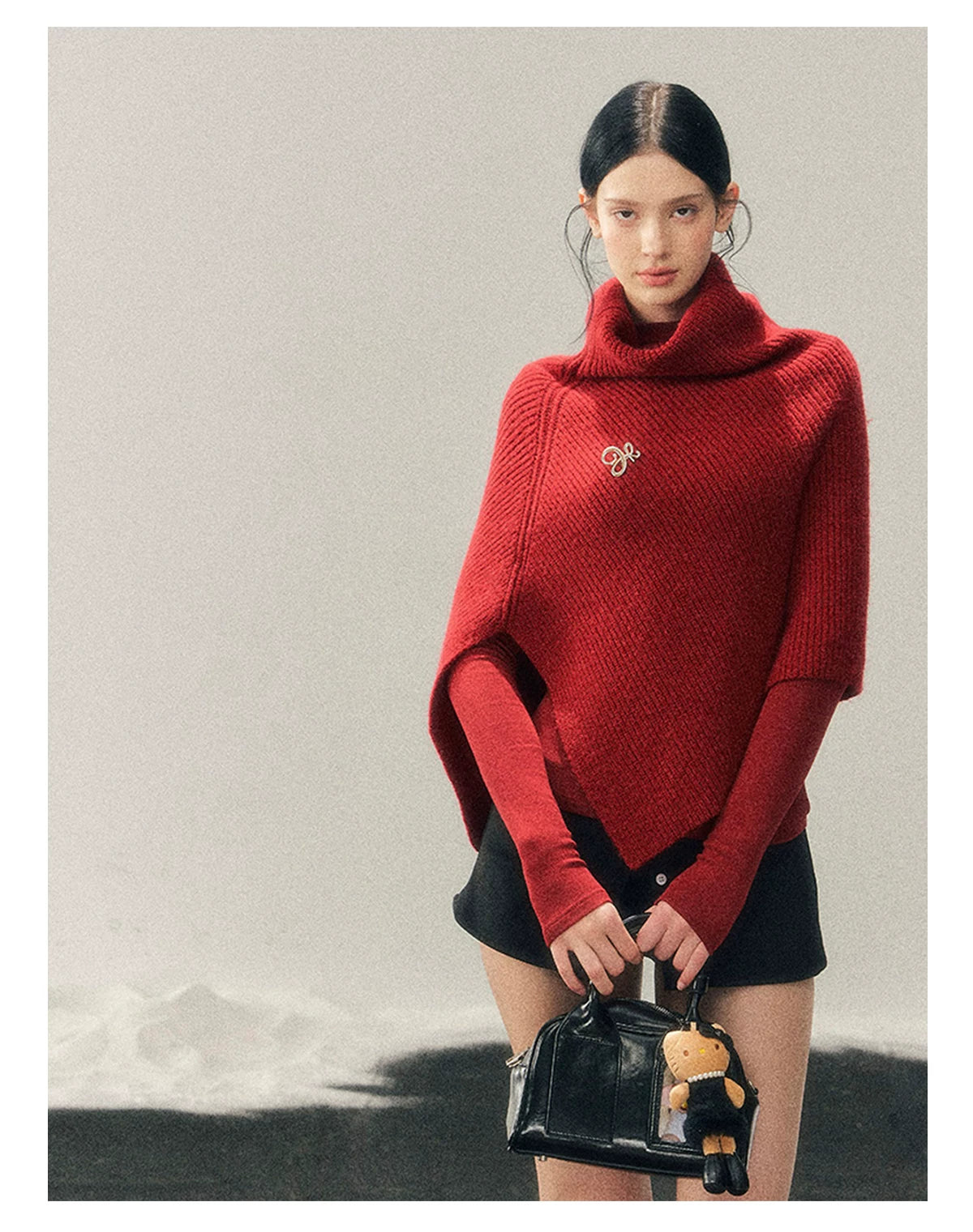 French High-Neck Knit Sweater