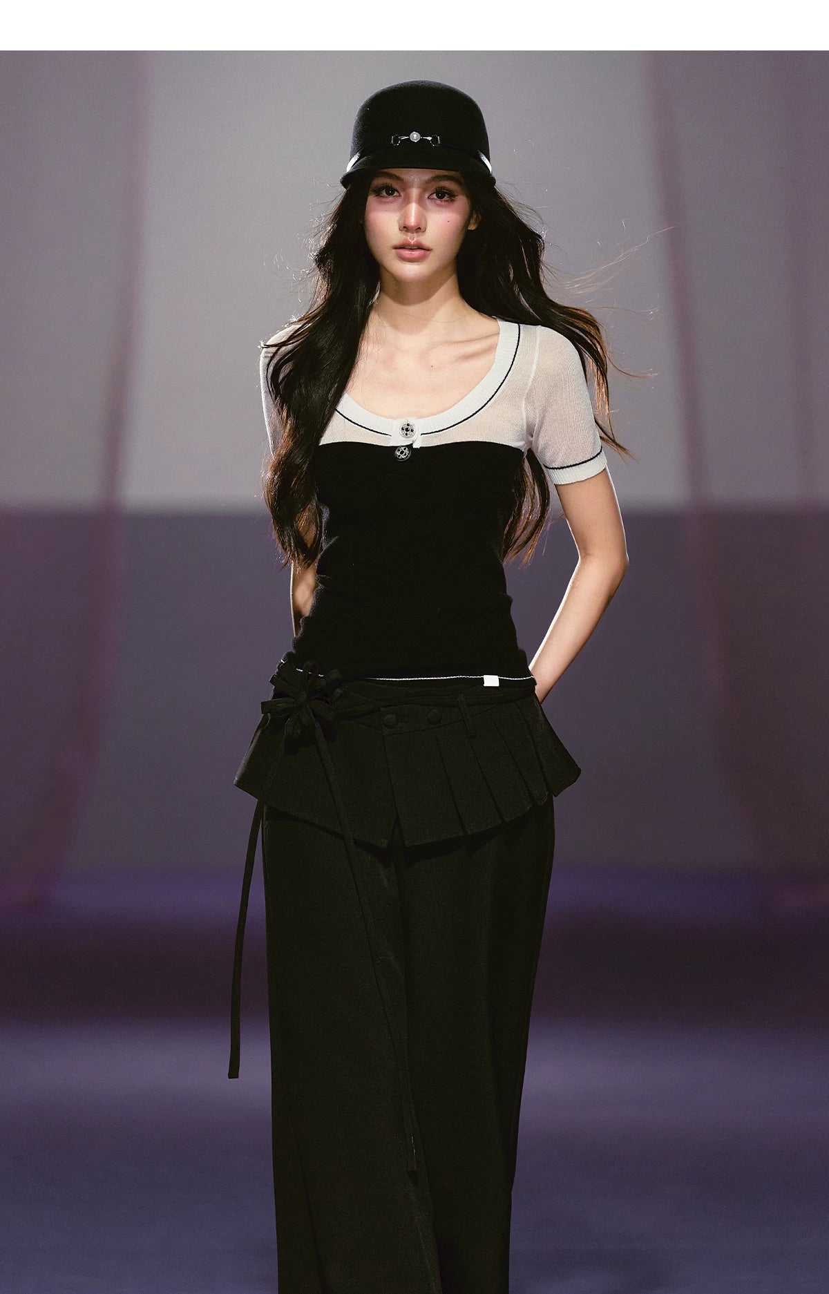 Semi-sheer Sparkly Color-block Short-sleeve Top