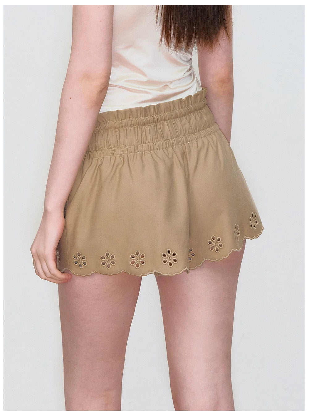 Double-Waistband Embroidered Straight Shorts