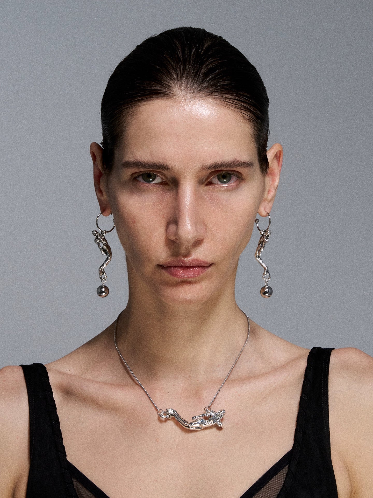 Silver Mermaid Drop Reshaped Romance Vintage Earrings