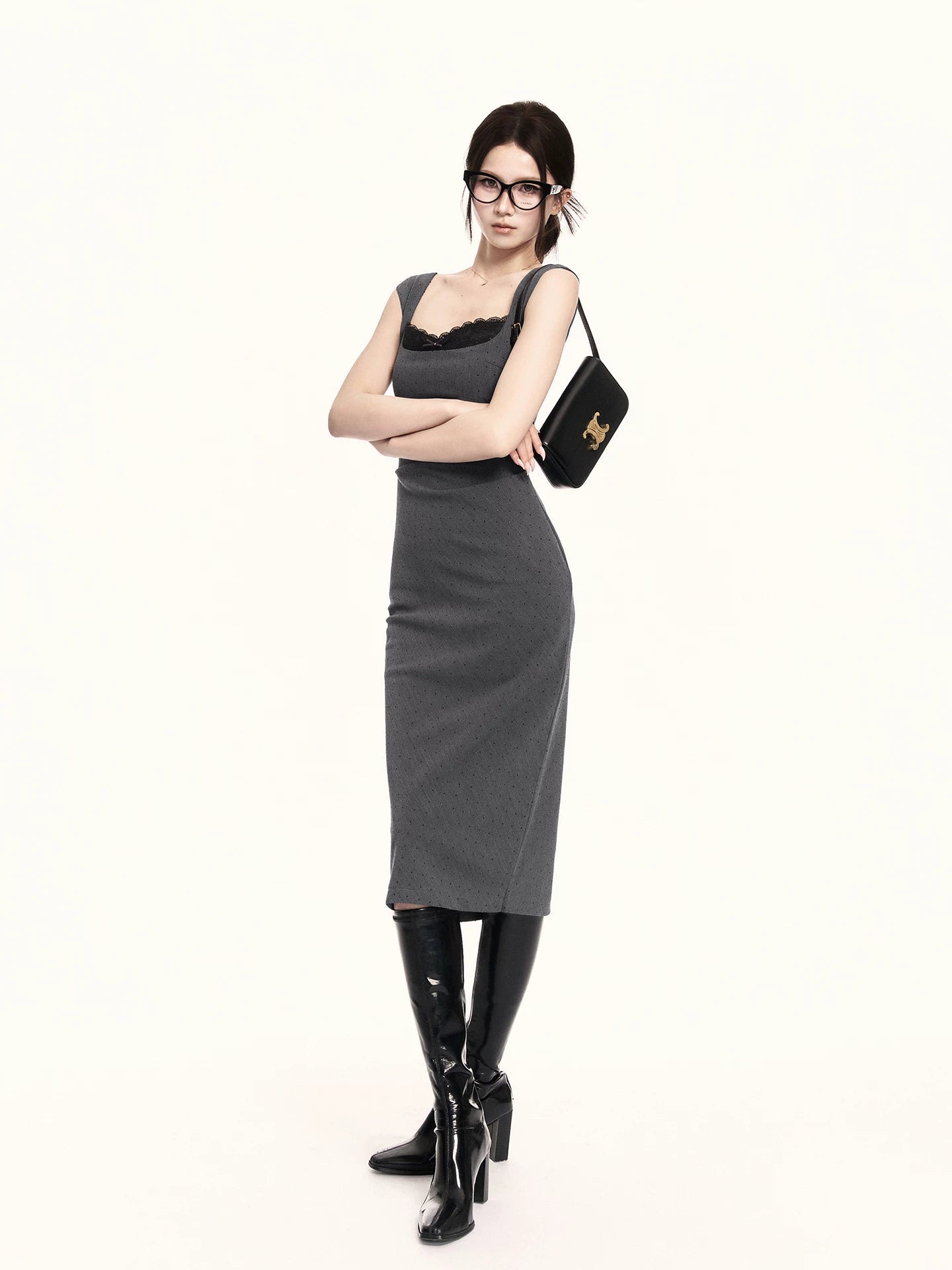 Refined Square-Neck Sculpted Midi Dress