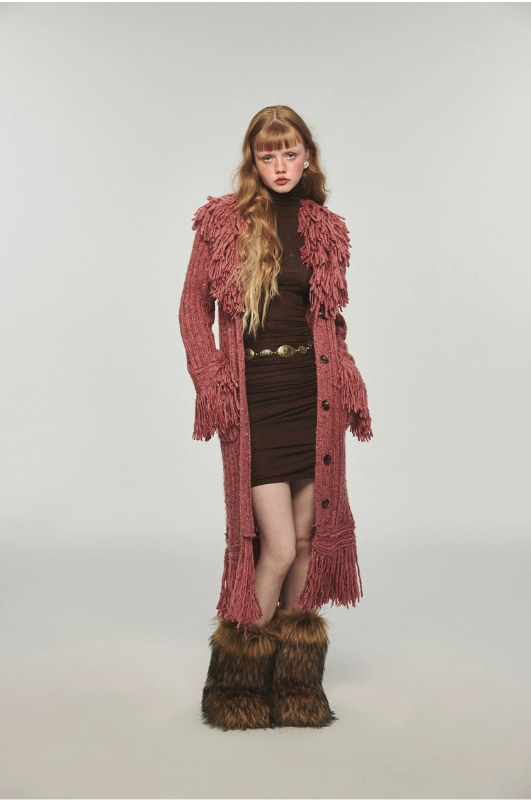 Tassel Knitted Maxi Overcoat - CHINASQUAD