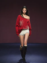Beaded Off-shoulder Silhouette Sweatshirt - CHINASQUAD