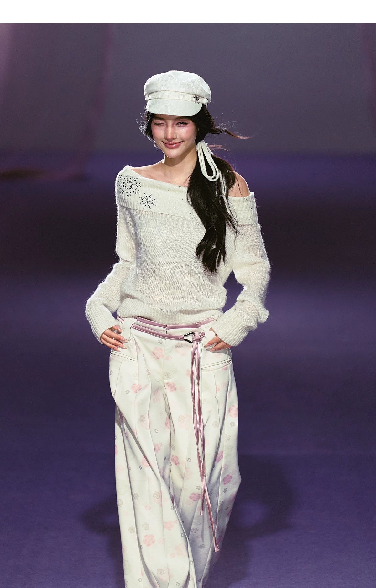 Floral Satin Wide-Leg Tailored Trousers