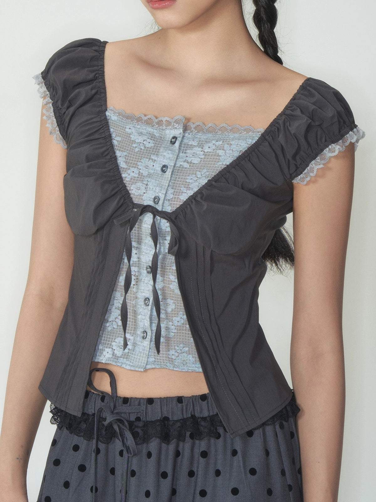 Fake Two-Piece Floral Lace Shirt Top - CHINASQUAD