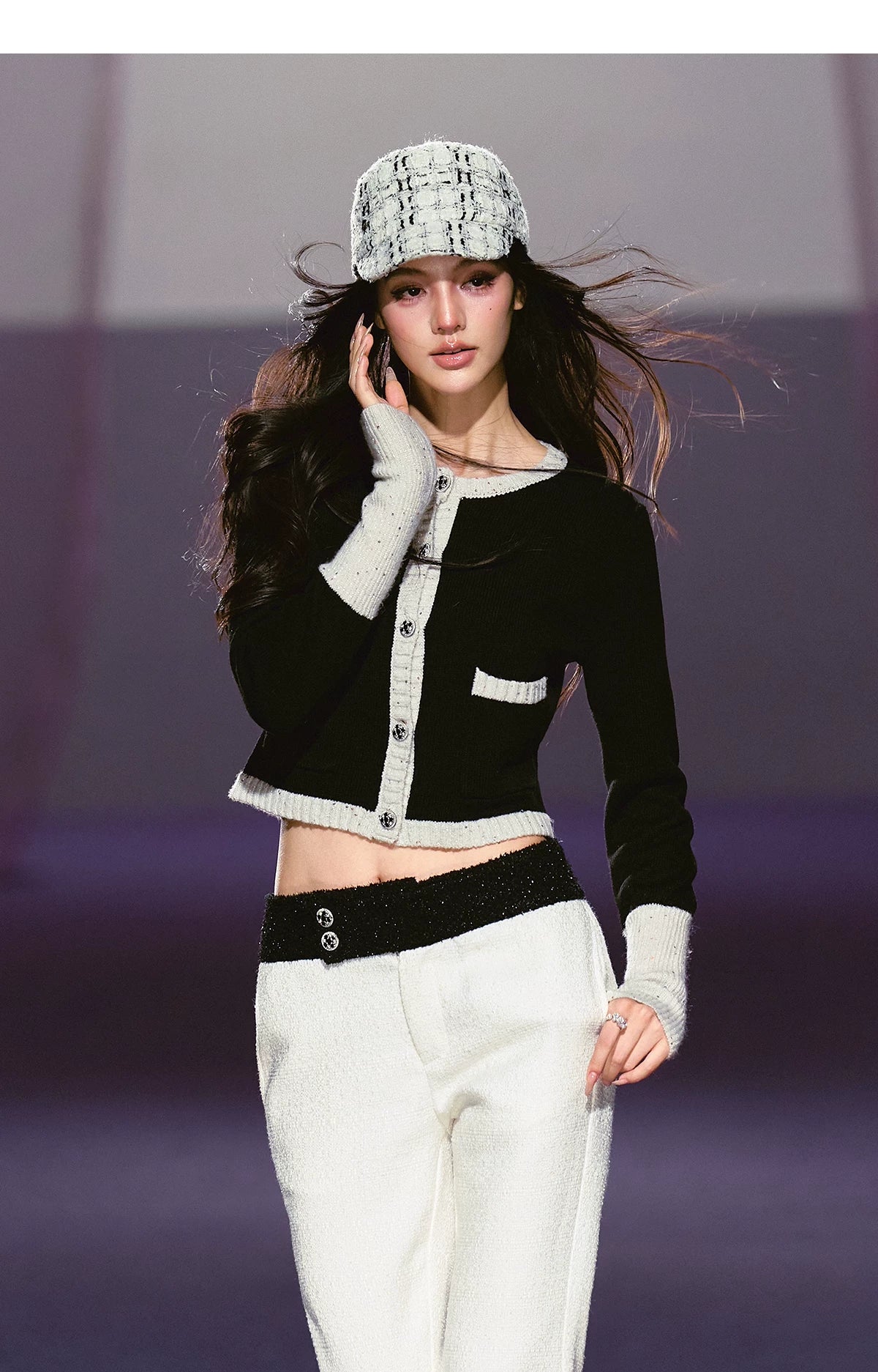 Black and White Color-block Knitted Cardigan