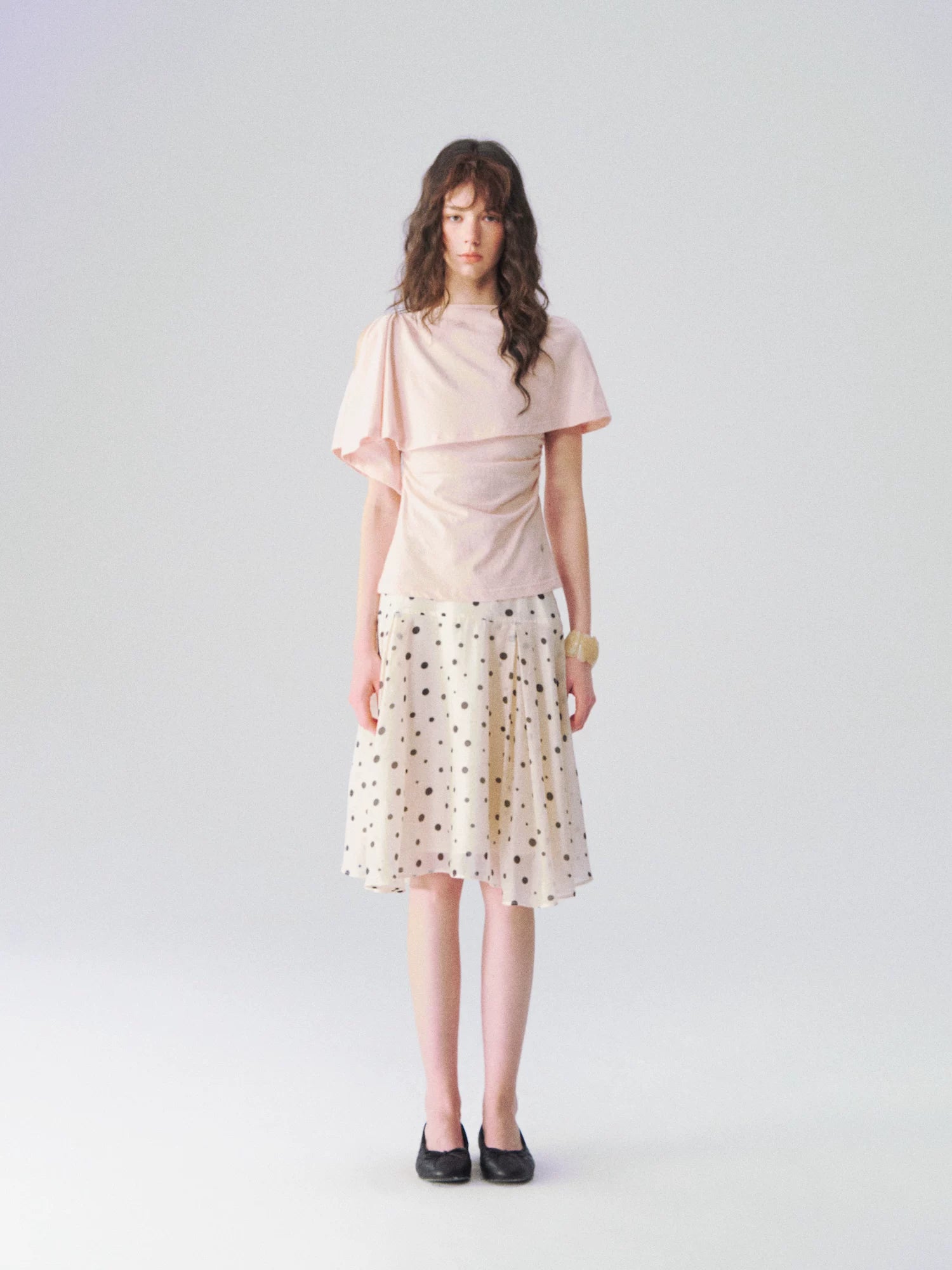 Layered Cape-Effect Slim-Fit Top