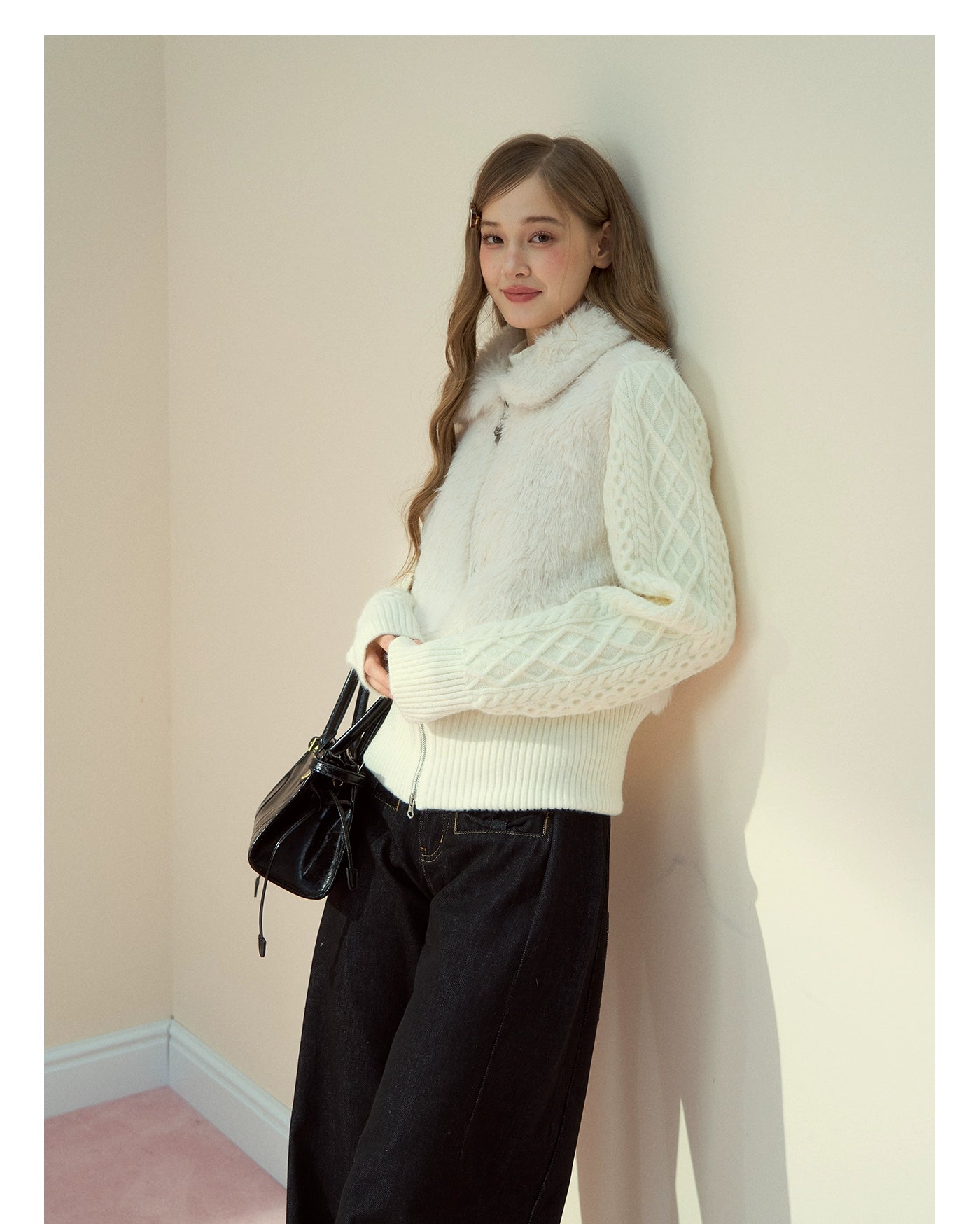 Snowland Lover Faux Fur Knit Panel Jacket - CHINASQUAD