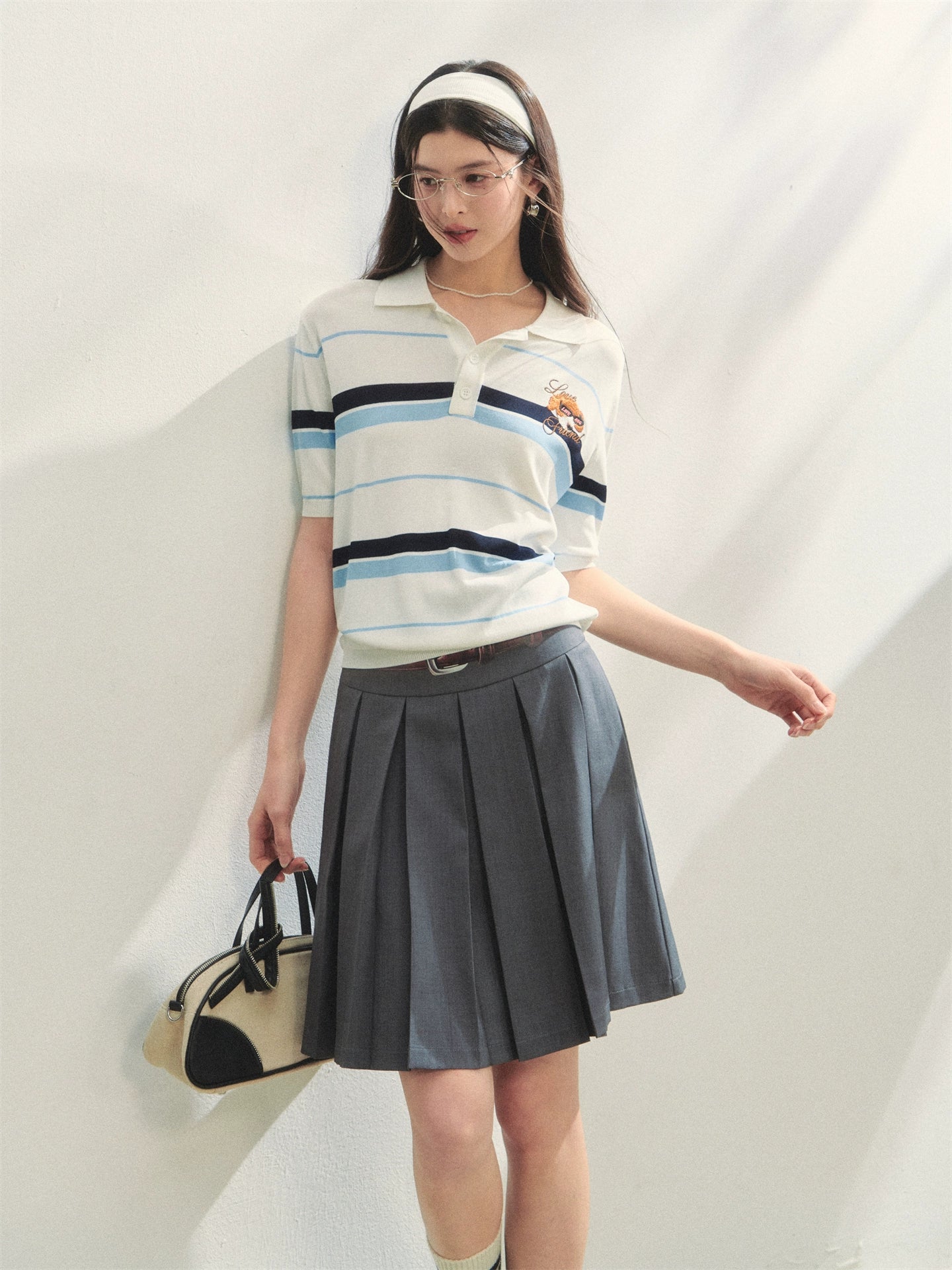 Embroidered Striped Knitted Short-sleeve Polo Shirt - CHINASQUAD