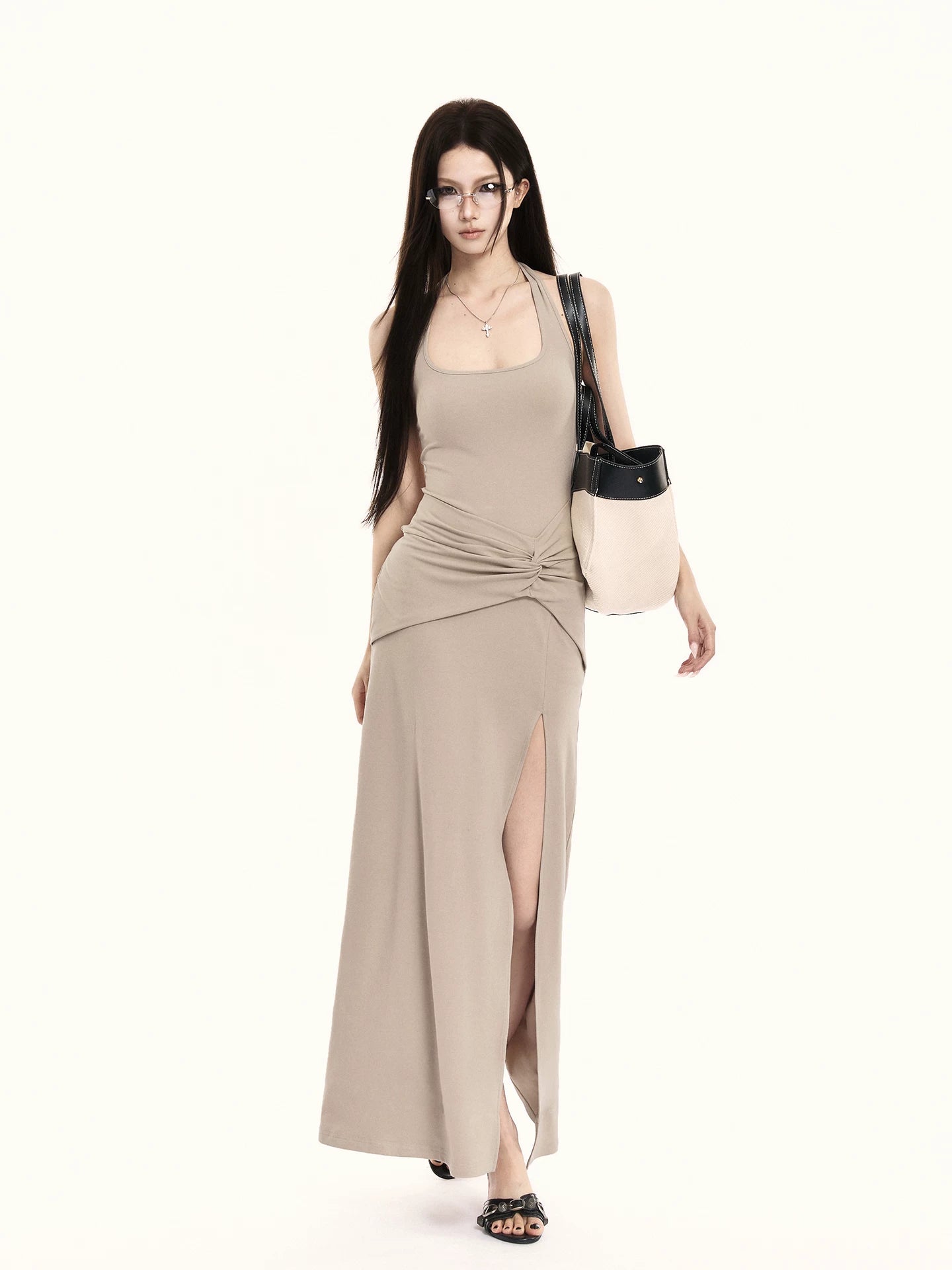 Elegant Halter-Neck Backless Slim-Fit Maxi Dress
