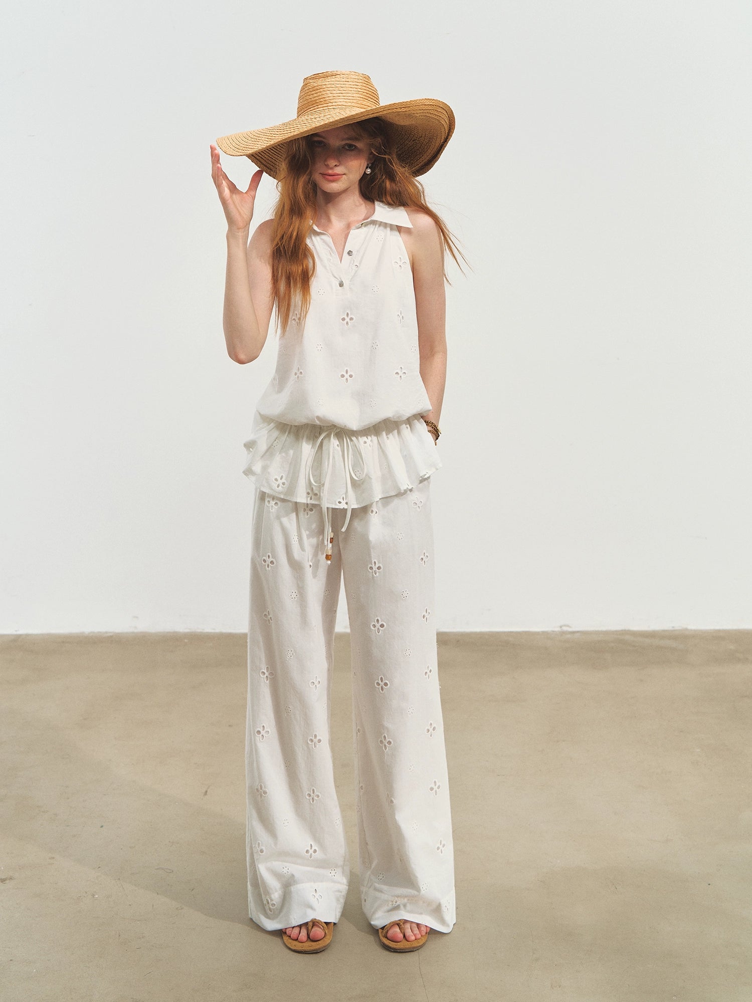 French-Style Printed Sleeveless Halter Tie-Up Top - CHINASQUAD