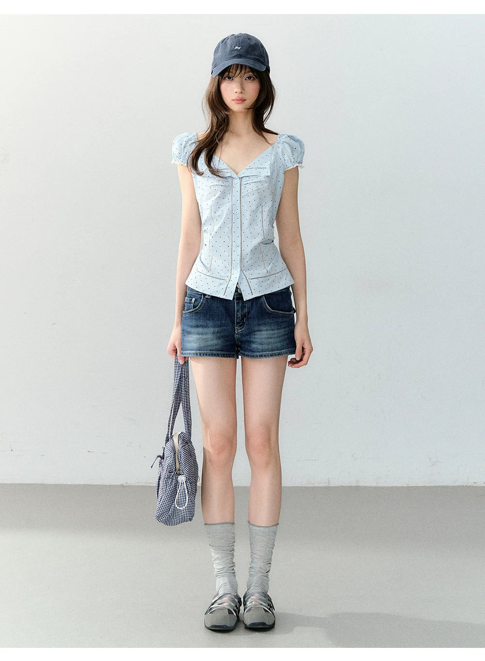 Polka Dot Lace Tie Waist Blouse