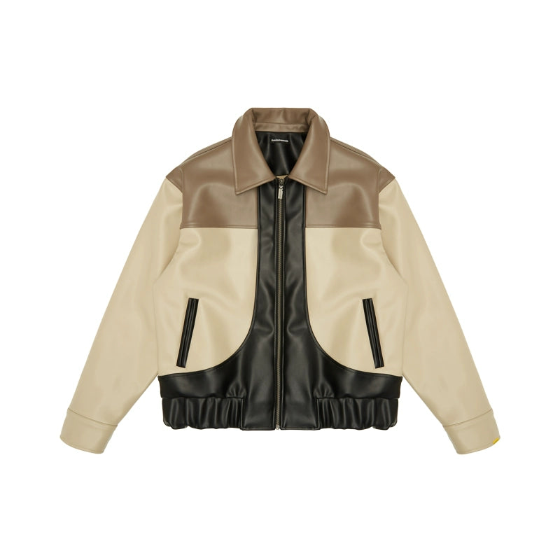Color-Block Leather Cotton Jacket - CHINASQUAD