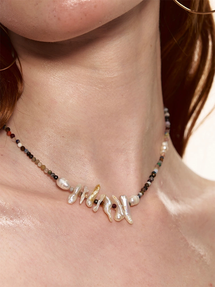 Natural Stone Color Baroque Pearl Necklace - CHINASQUAD