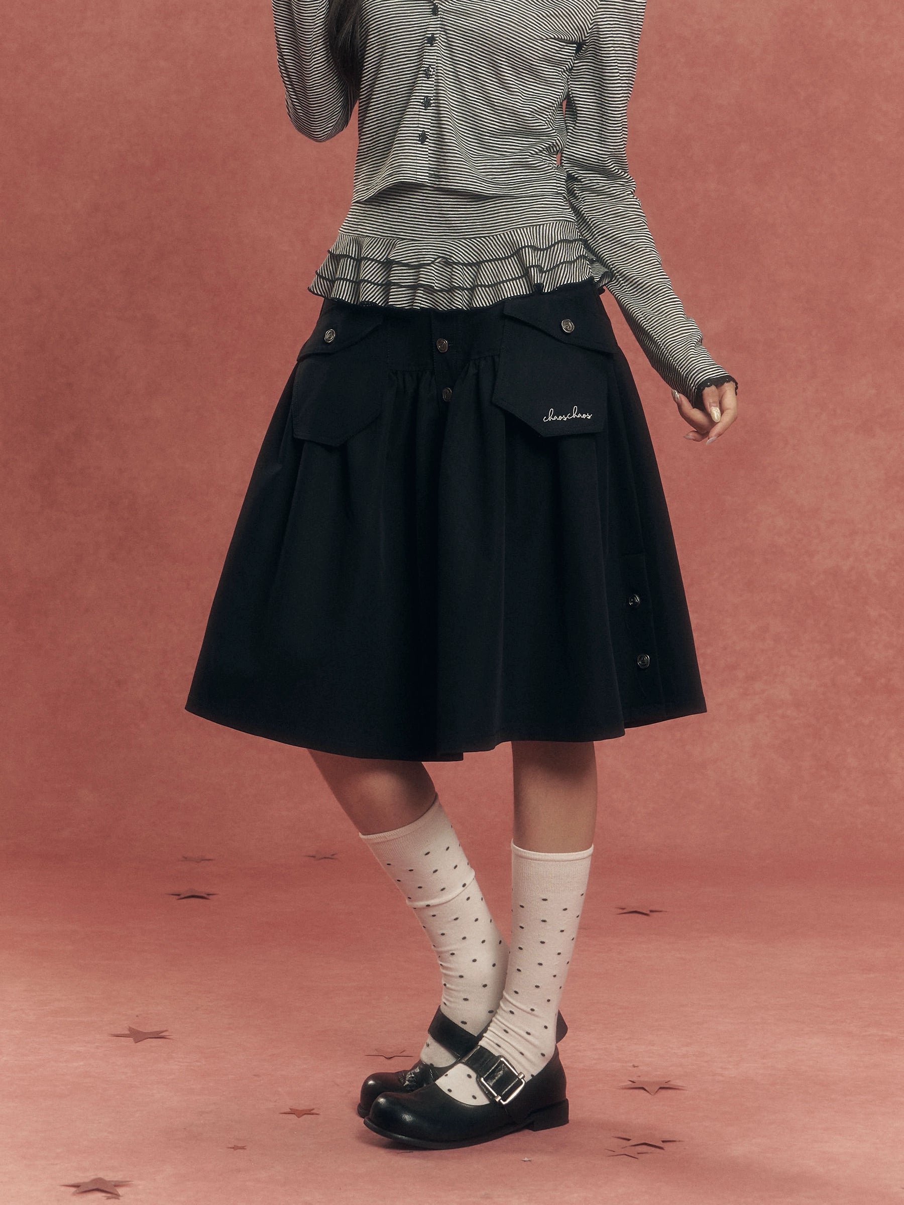 Vintage Washed Denim Utility Midi Skirt