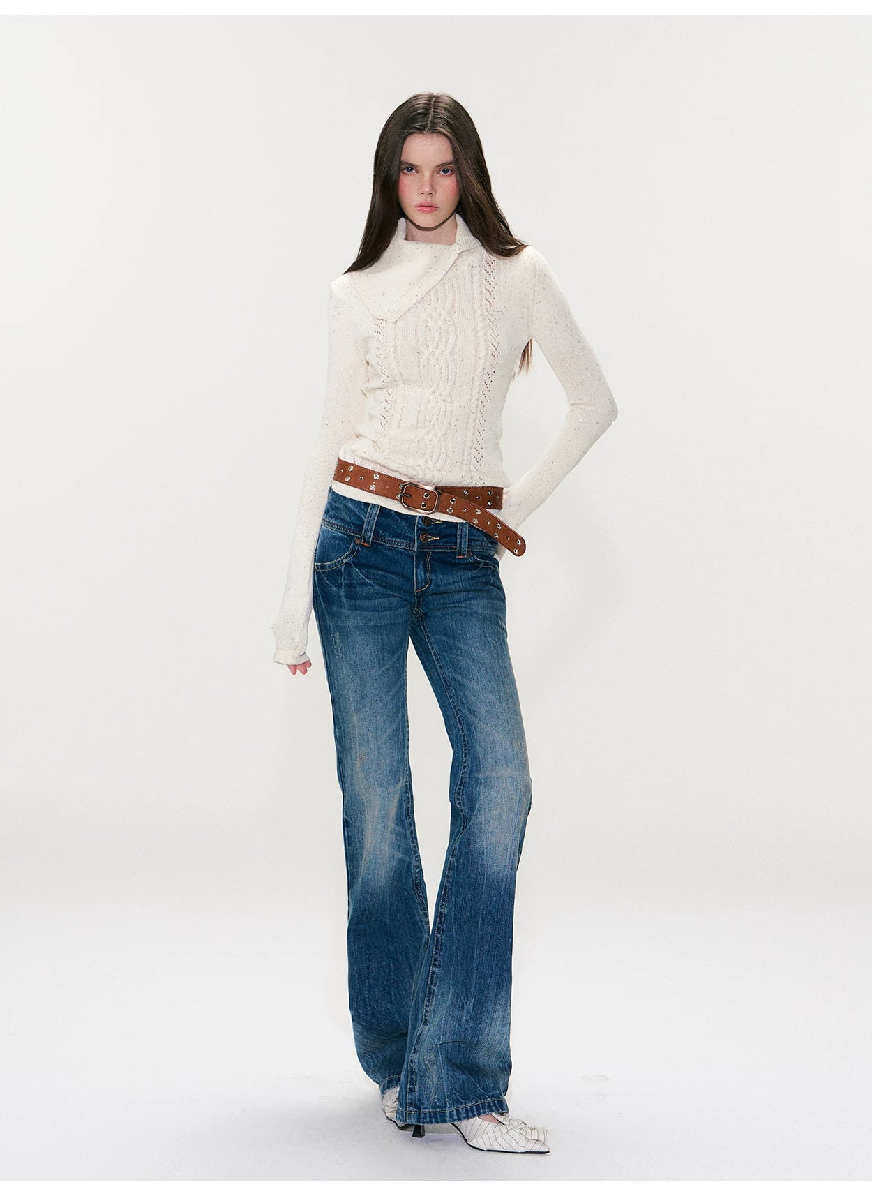 Shimmering Collared Slim-Fit Knit Sweater