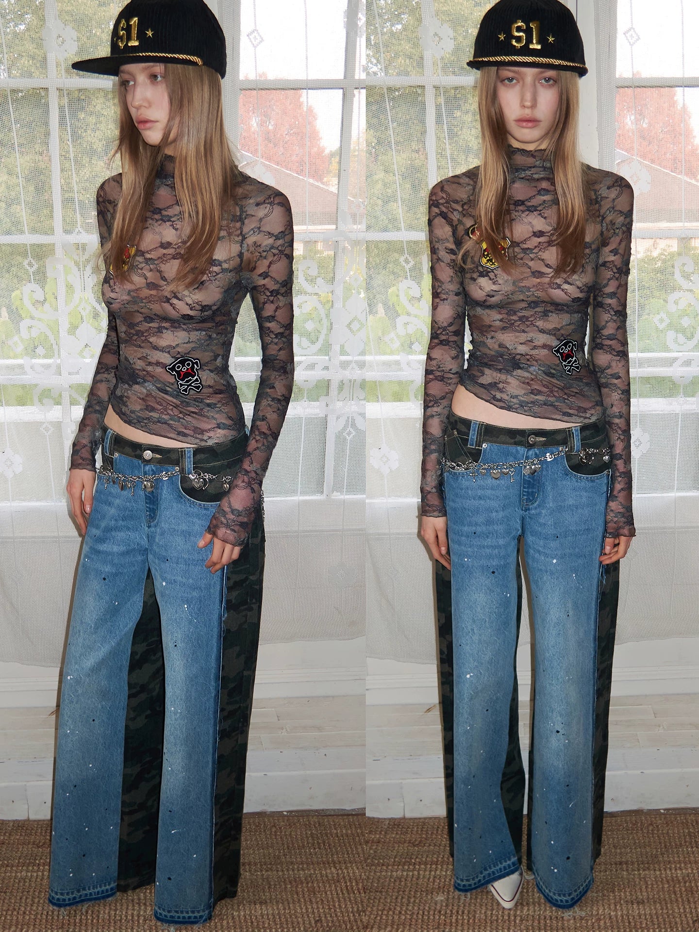 Vintage Camouflage Lace Fitted Top