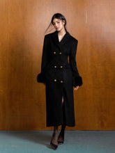Detachable Fur Waist-Fitted Wool Coat & Scarf Set - CHINASQUAD