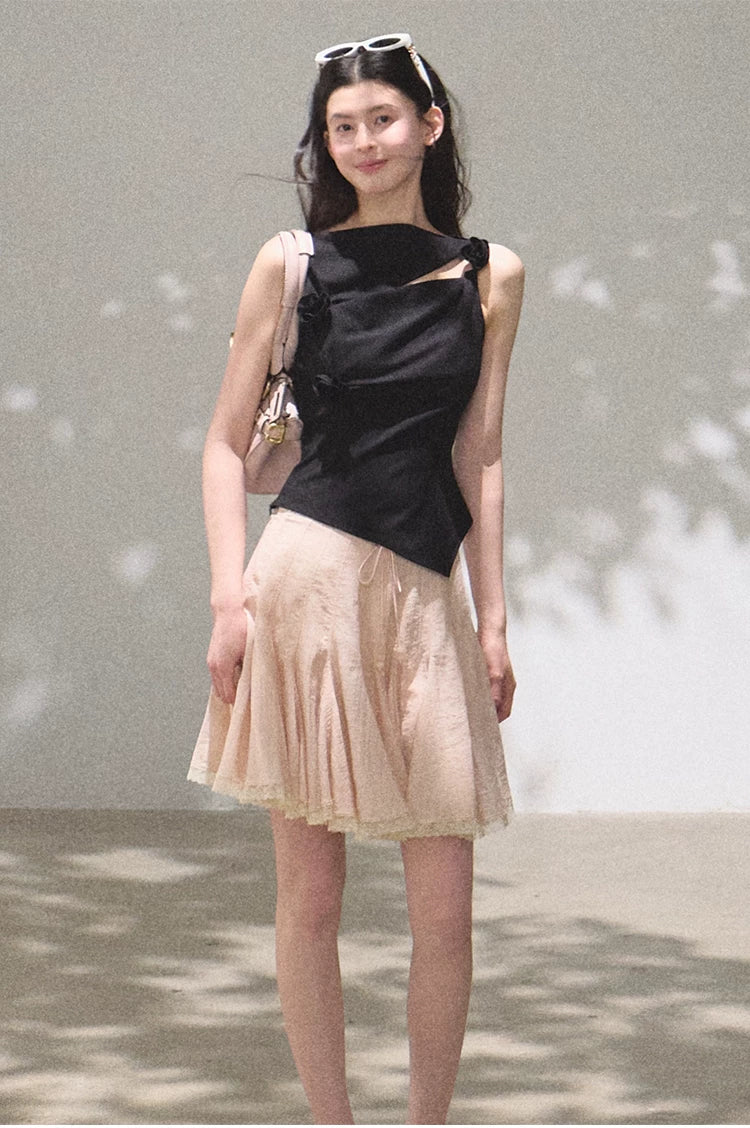 Lyocell Linen A-Line Lace-Trim Mini Skirt
