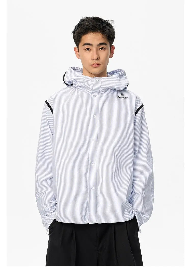 Hooded Striped Shirt Jacket - CHINASQUAD