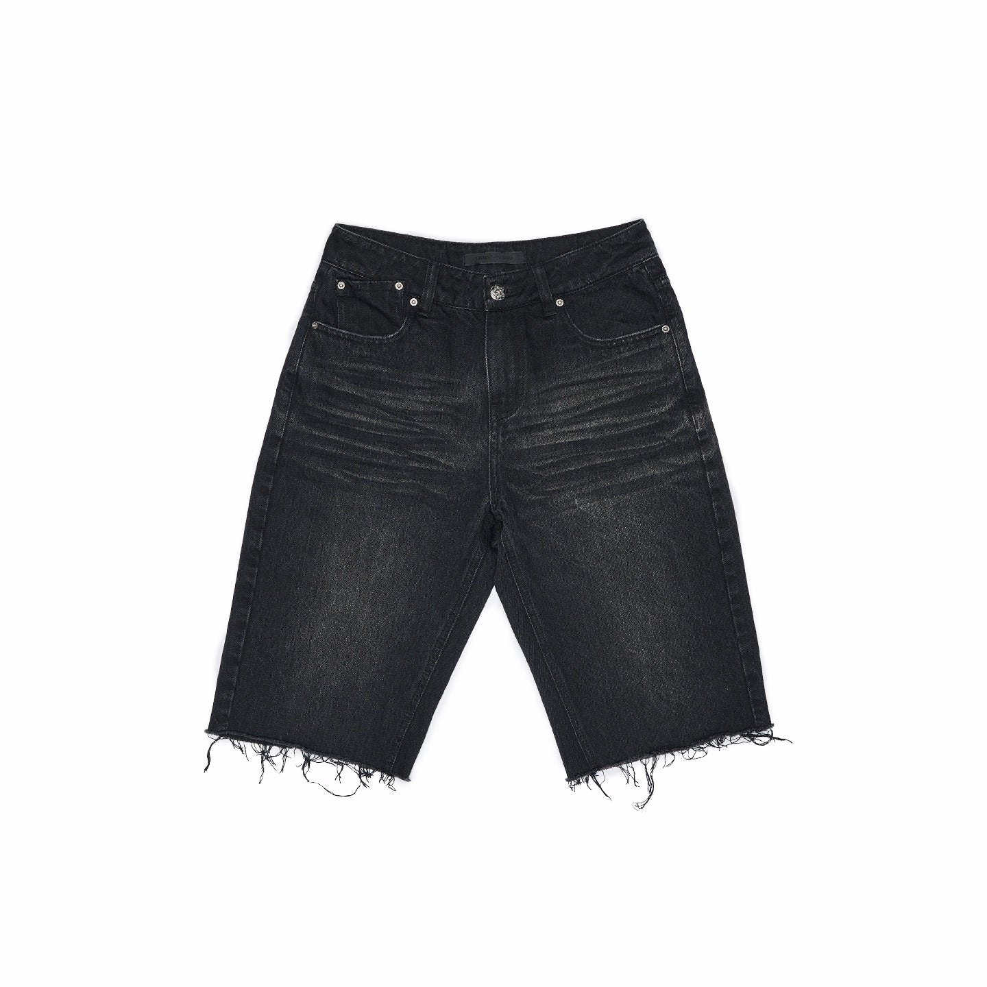 Washed Raw-edge Embroidered Denim Shorts