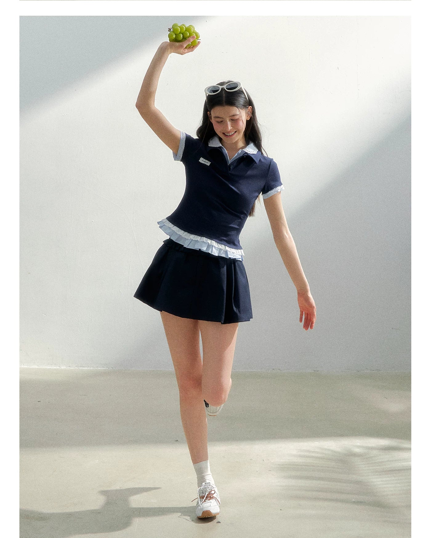 Vintage Layered Polka Dot Collar Knit Polo Tee