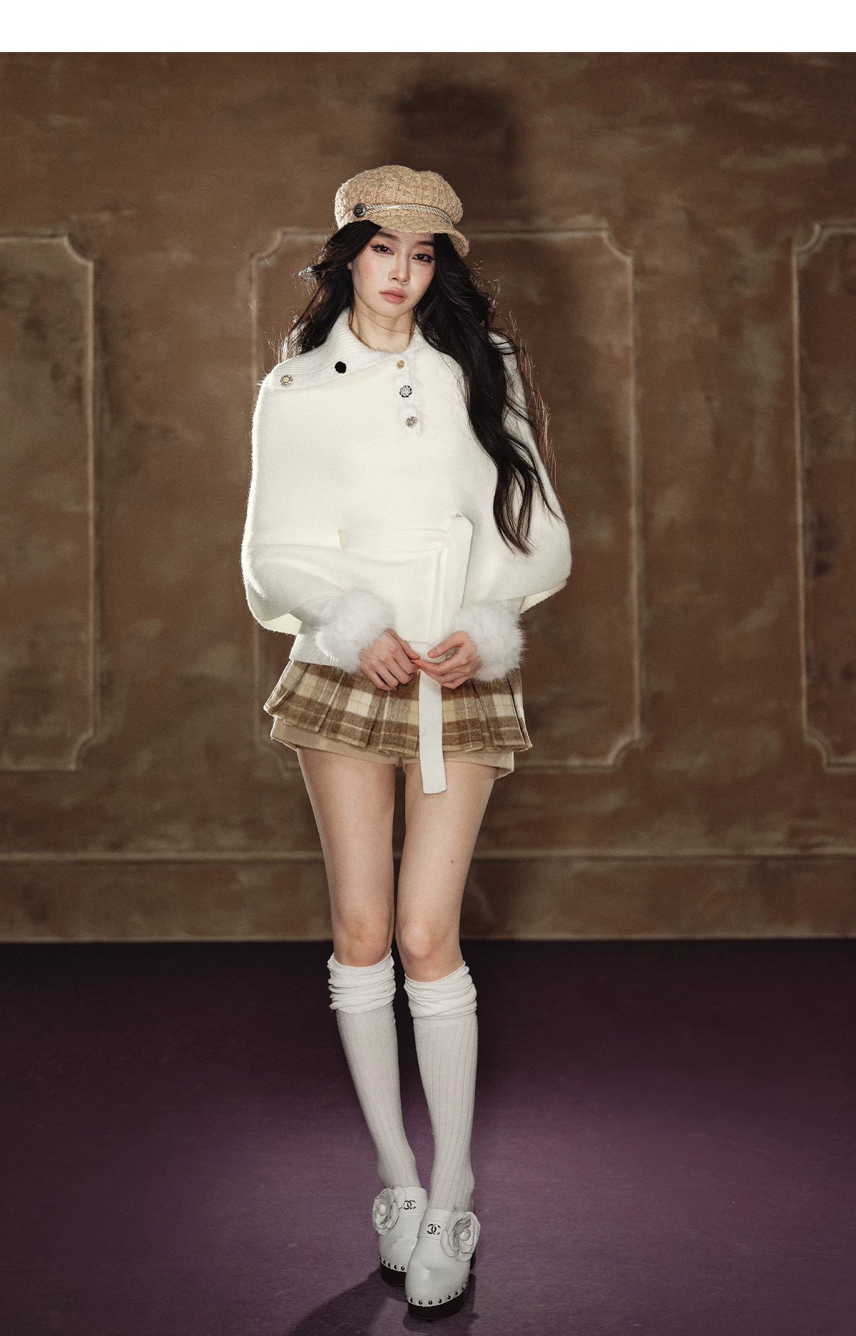 Soft Wool Plaid Pleated Mini Skirt