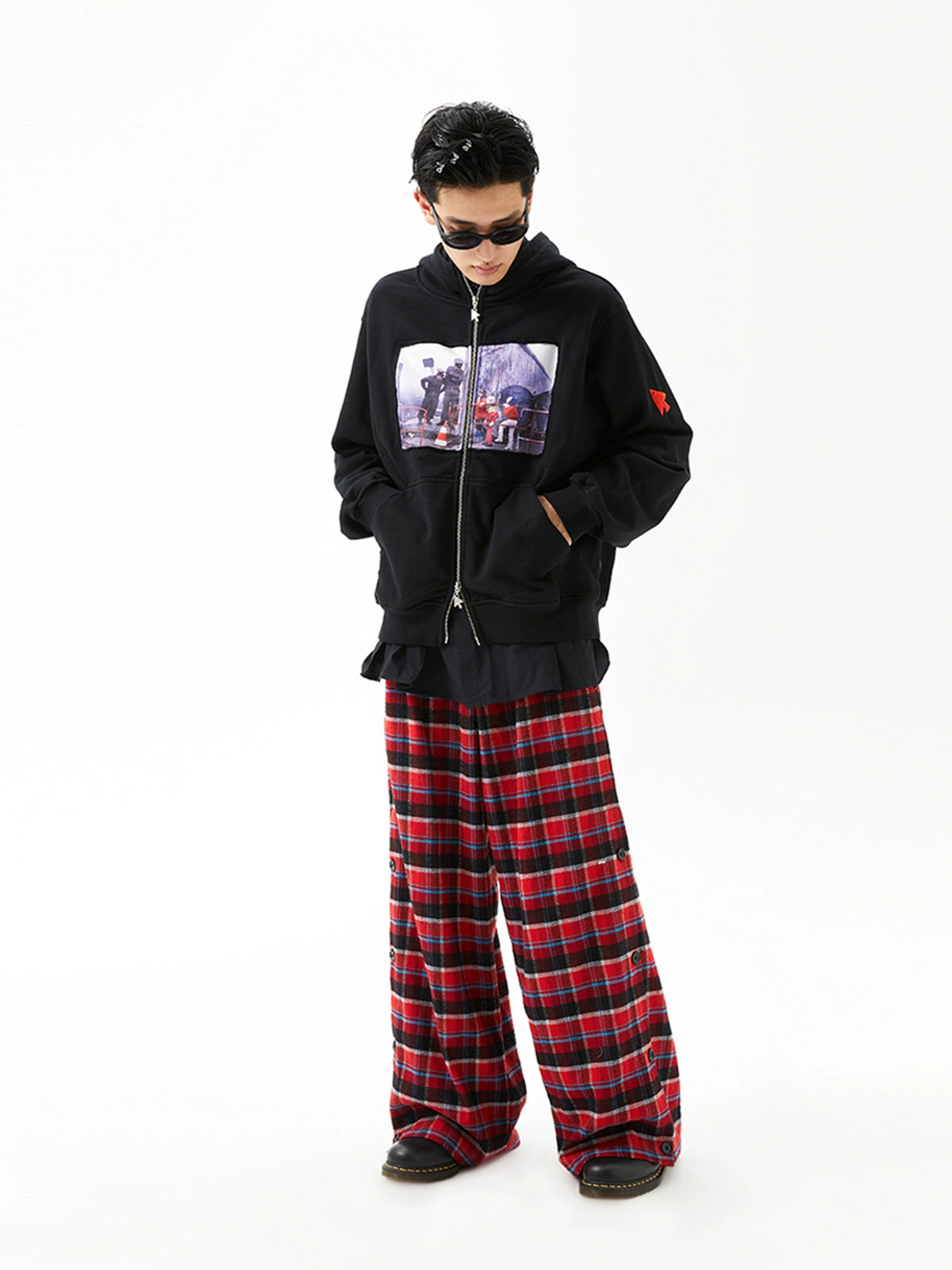 Black Printed Hoodie Cardigan - CHINASQUAD