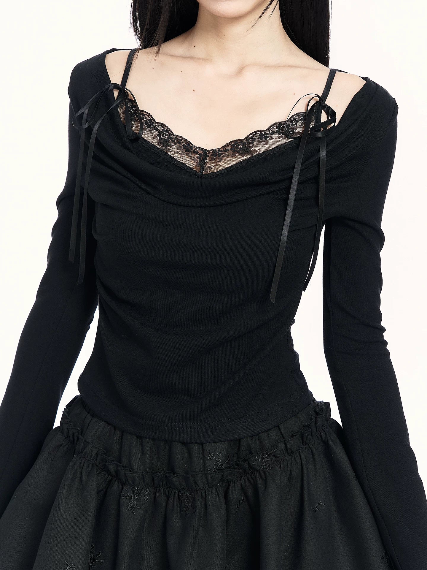 Cowl-Neck Faux Two-Piece Knit Base Layer