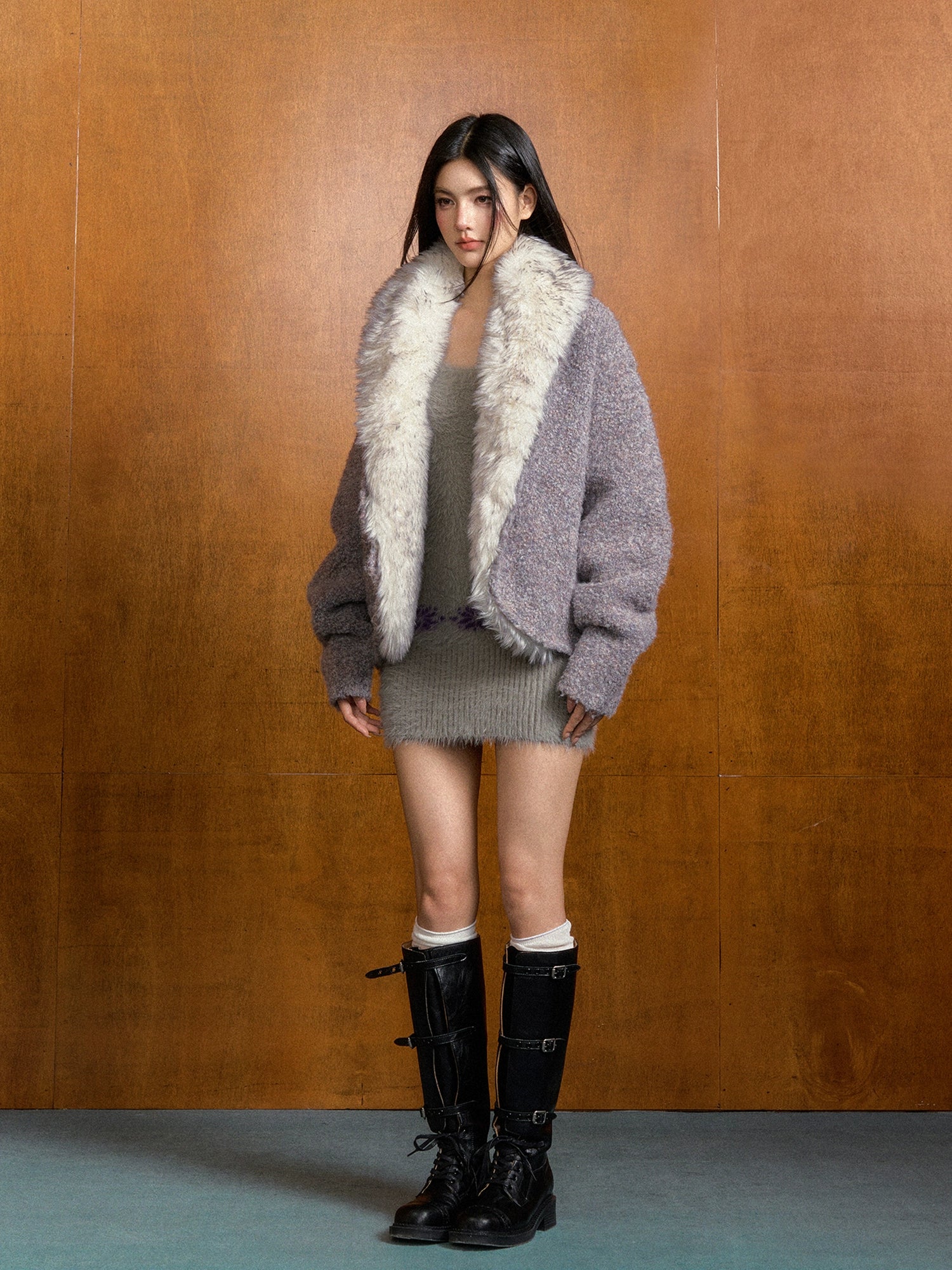 Large Lapel Heather Knit Cardigan - CHINASQUAD