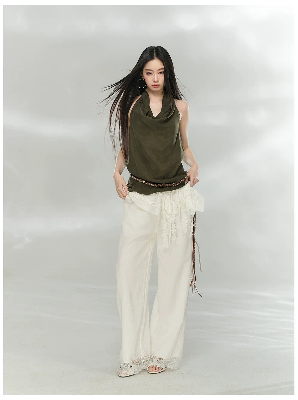 Draped Cowl Neck Halter Top