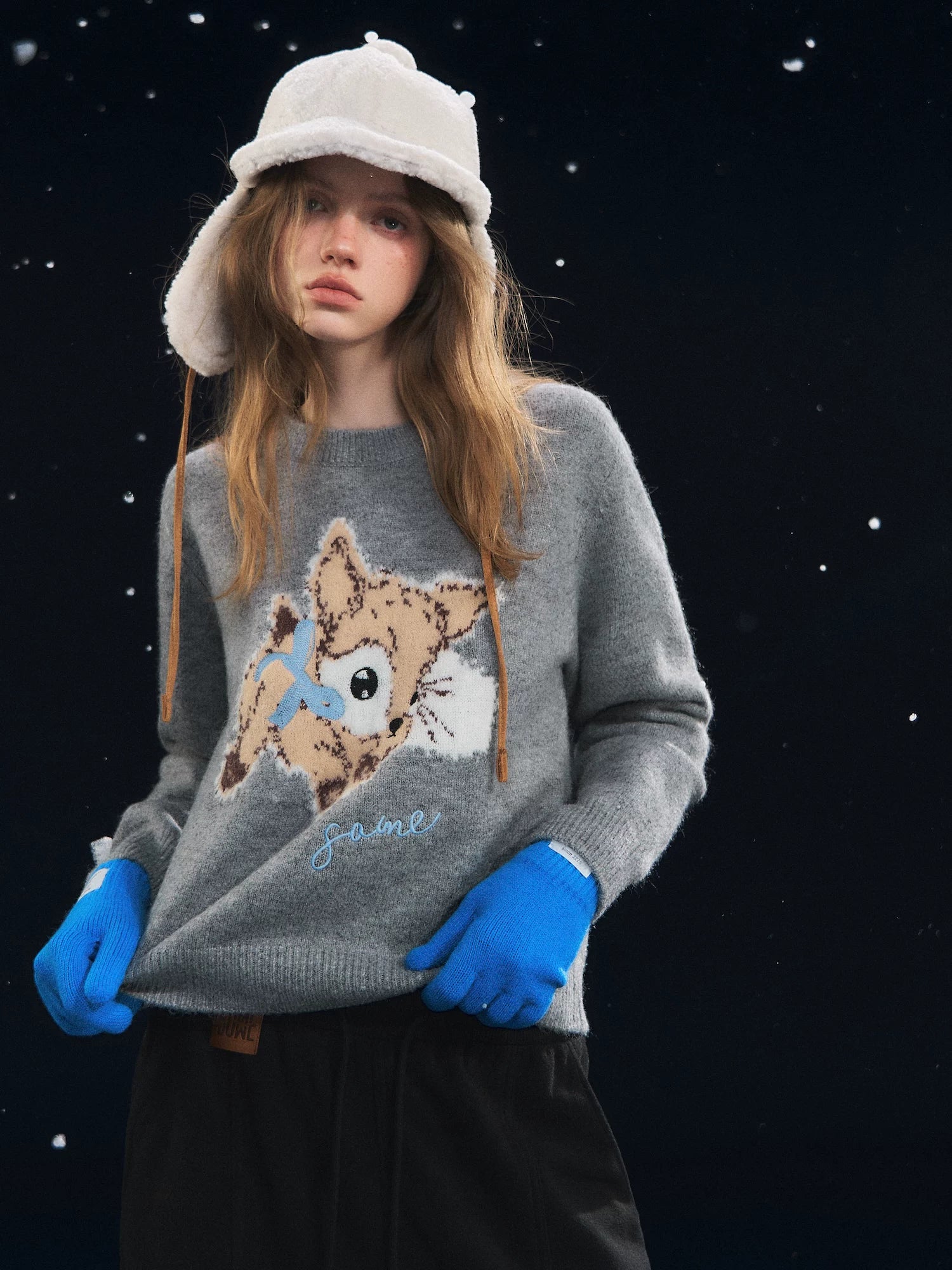 Plush Deer Jacquard Crewneck Sweater