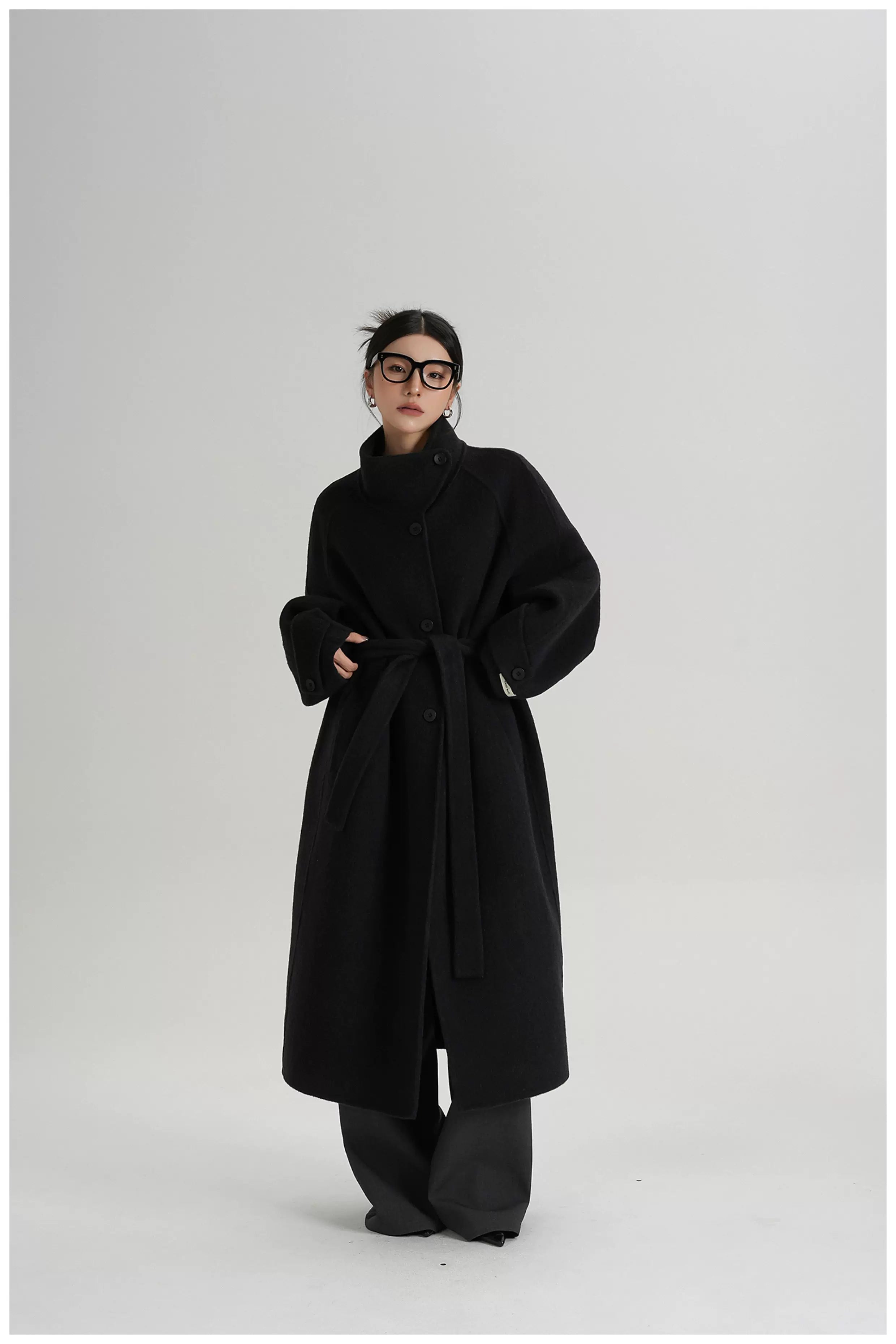 Asymmetric Stand-Collar Double-Faced Wool Coat