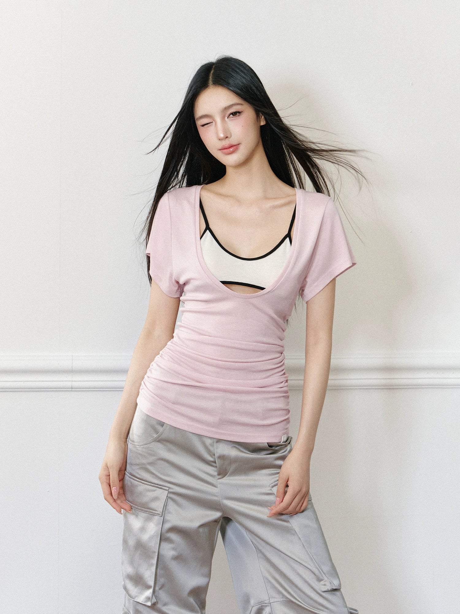 Color-Block Real Two-Piece U-Neck T-Shirt - CHINASQUAD