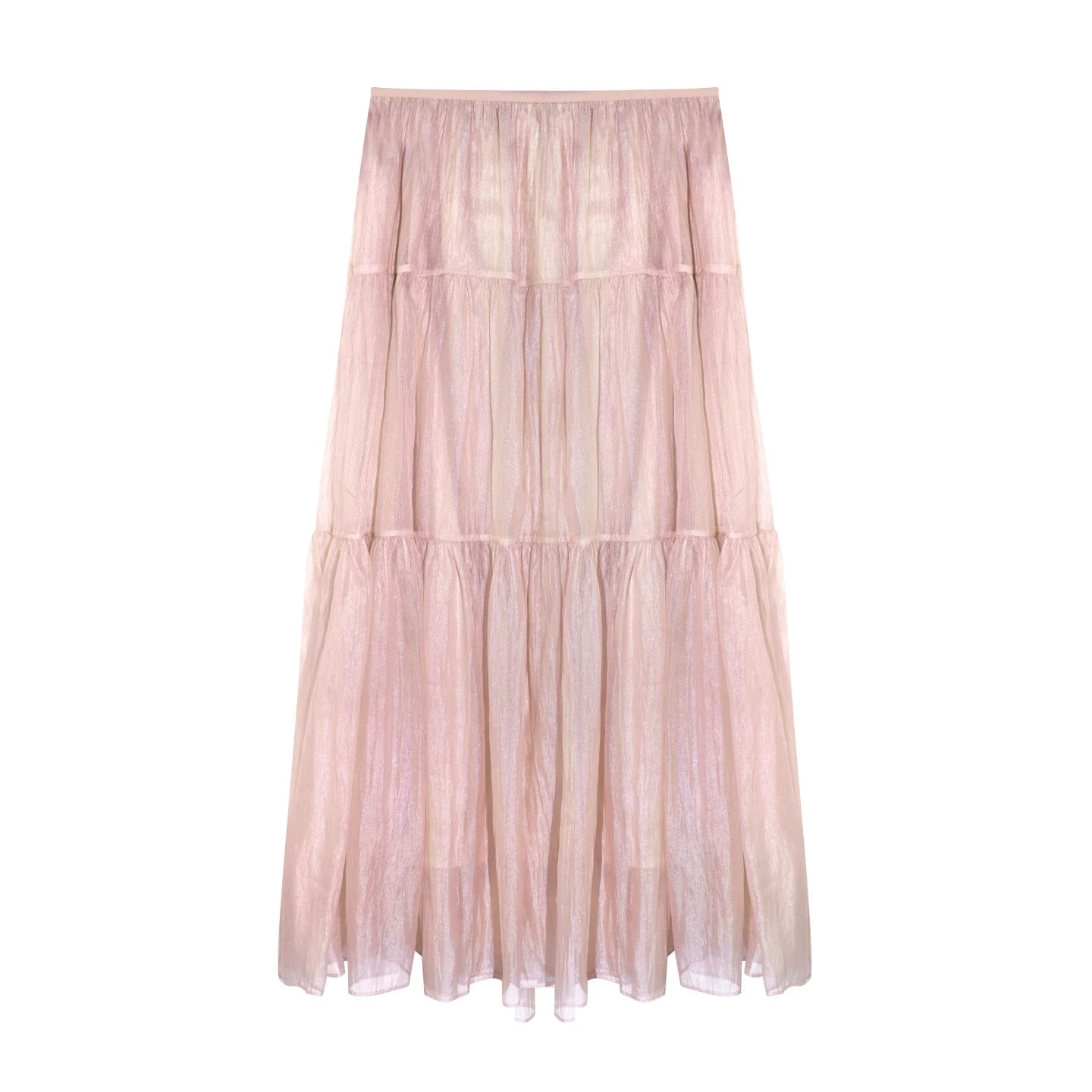 Pearlescent Textured Tiered A-Line Midi Skirt