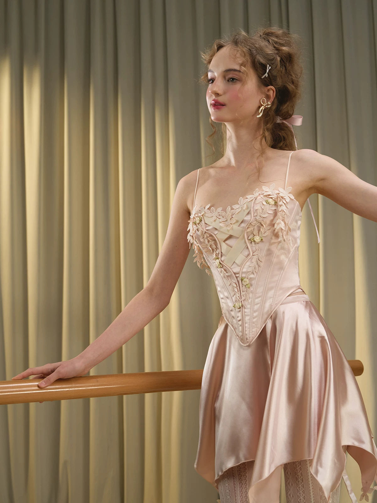 French Ballet Satin Corset Top & Skirt Set