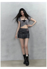 Black & Grey Henley Collar Embroidered T-Shirt - CHINASQUAD