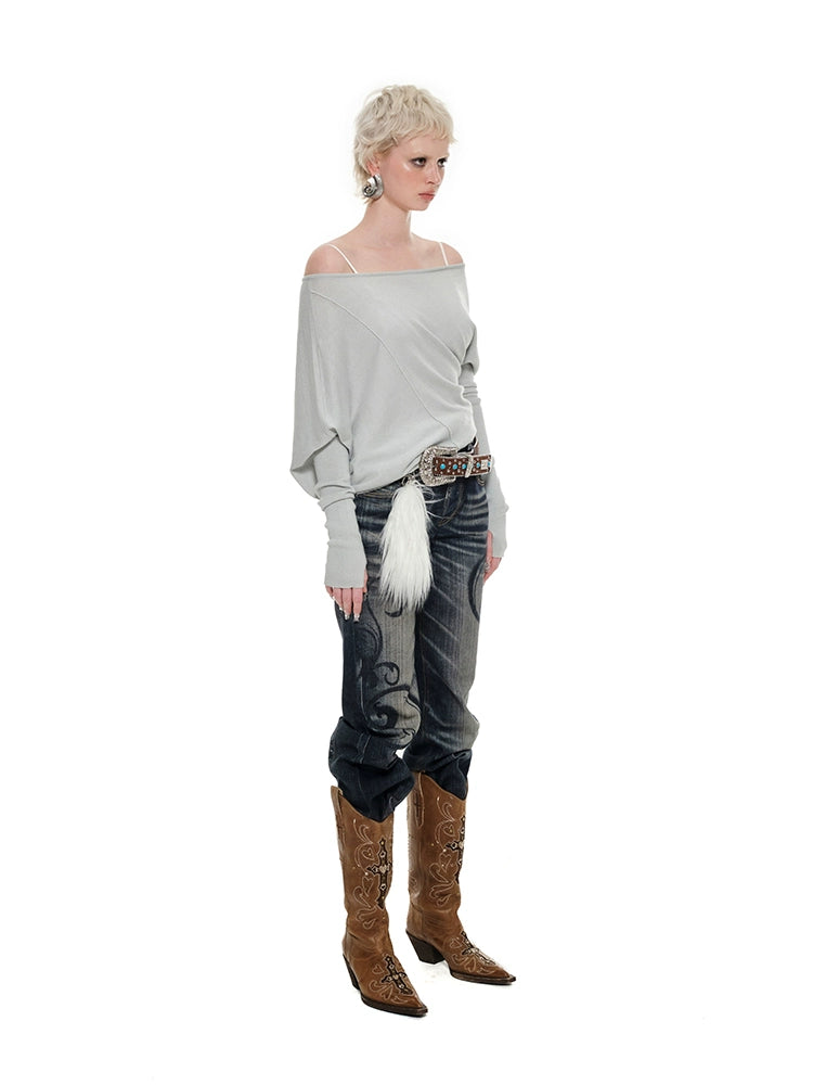 Asymmetric Shoulder Knitted Tencel Pullover - CHINASQUAD