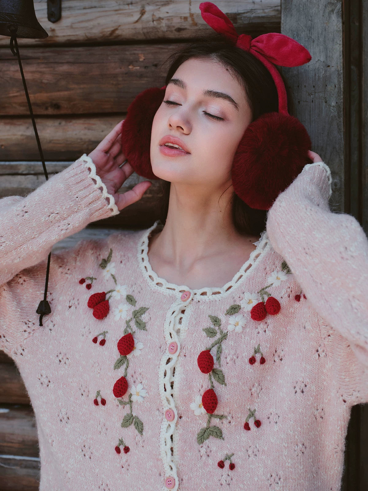 French Preppy Pink Wool Knit Cardigan