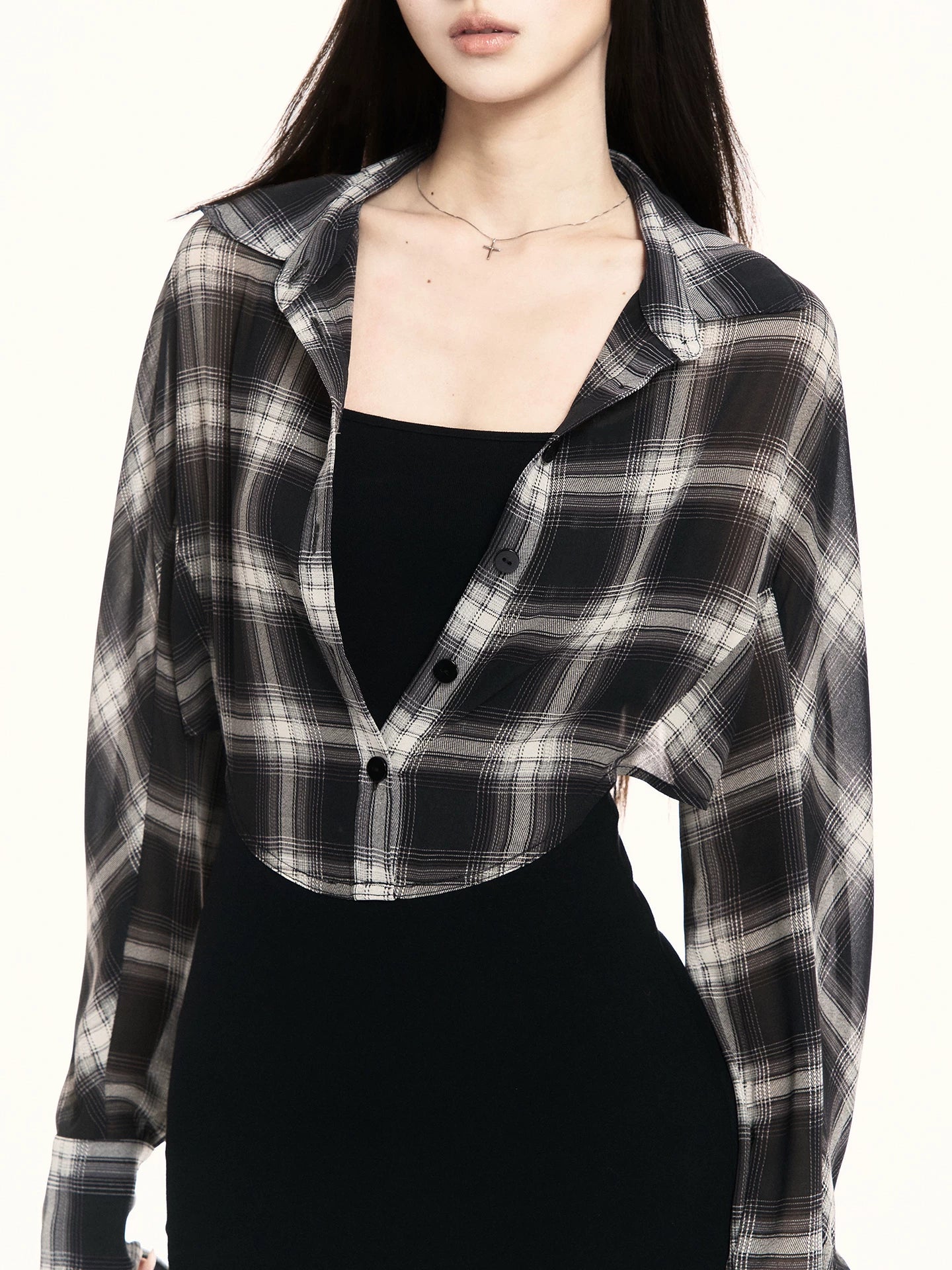 California Layered Plaid Shirt Knit Mini Dress
