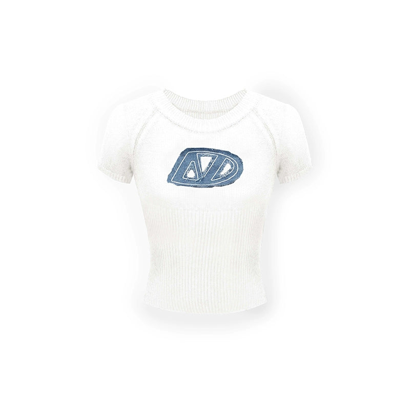 Denim Embroidered Knitted Crewneck Tee - CHINASQUAD