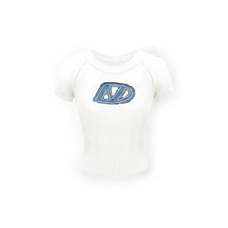 Denim Embroidered Knitted Crewneck Tee - CHINASQUAD