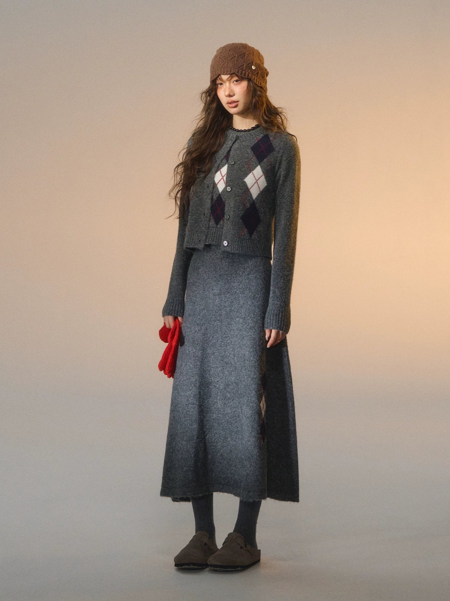 Floral Diamond Knit Vest / Cardigan / Skirt Set - CHINASQUAD