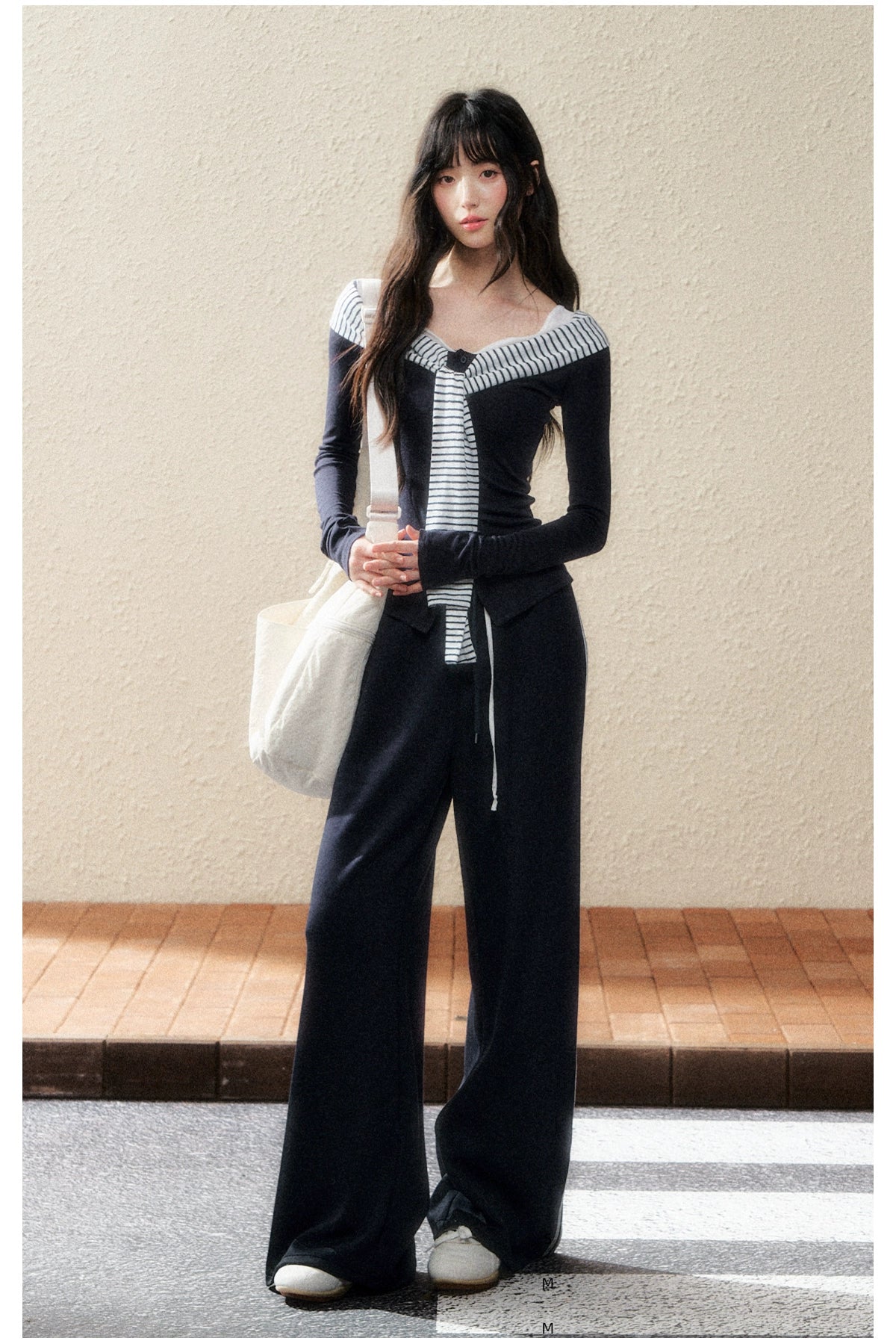 Navy Sailor-Collar Contrast Stripe Knit T-shirt - CHINASQUAD