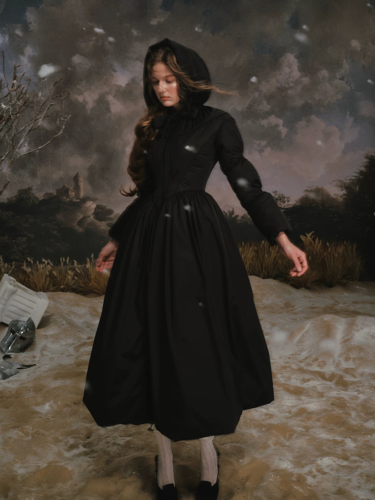 French Tailored Long Black Down Coat