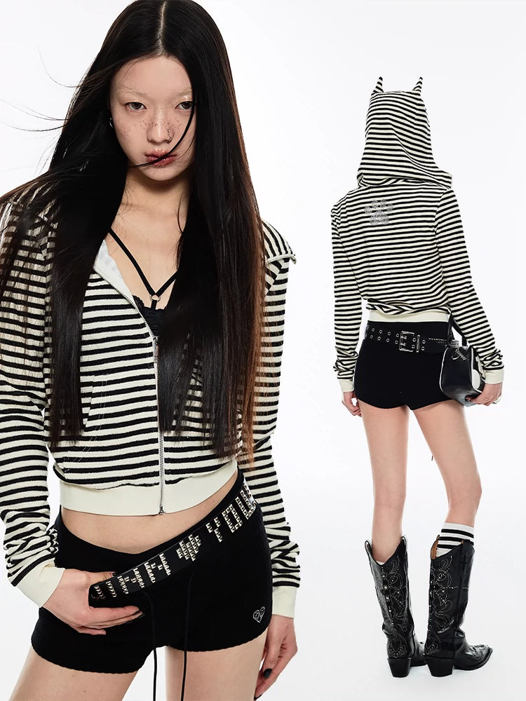 Striped Devil Horn Blouse - CHINASQUAD